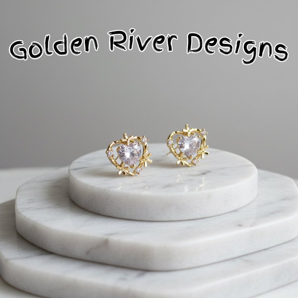 18K Gold Plated Zircon White Heart Earrings